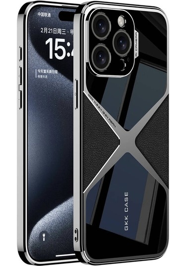 İphone Uyumlu 15 Pro Max Kılıf Ultra İnce Kamera Korumalı Pc + Deri Arka Yüzey Zore X-pro Kapak-siyah