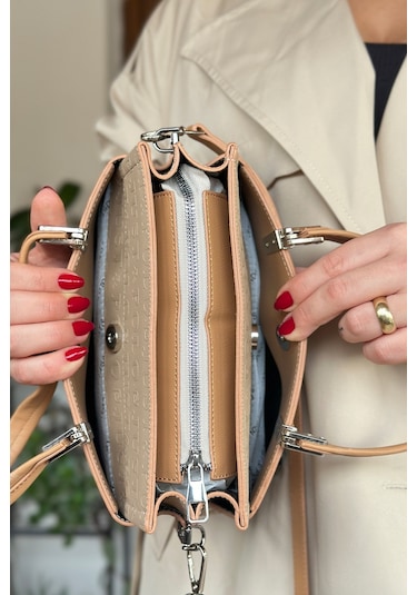 Jps- Just Polo Baskı Desenli Özel Seri El Ve Omuz Çanta Gq-4045-gd - Kum Kombin Kum