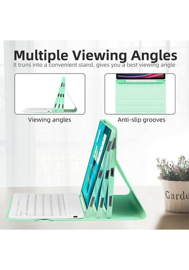 Yaozixa Samsung Galaxy Uyumlu Tab S7/s8/s9/s9 Fe 11" İçin Yeşil Kılıf + Mavi Işık Bluetooth Klavye: Kalemlikli, Çok Açı Desteği, Şarjlı, Dijital Office