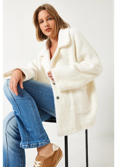 Shade Kadın Çift Cepli Oversize Peluş Mont 1611 60261097 - Ekru