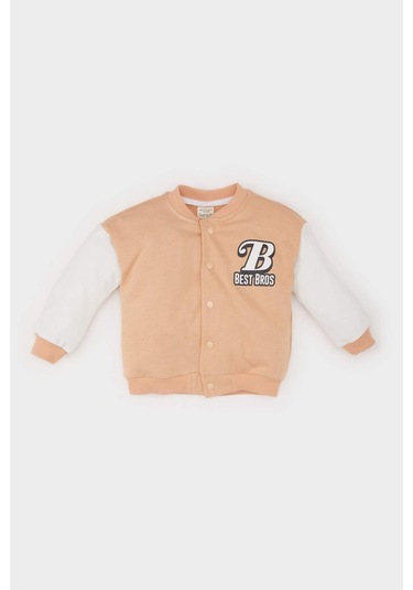 DeFacto Erkek Bebek Kolej Yaka Baskılı Çıtçıt Kapamalı Bomber Hırka D6290A524WNBG269 Bej