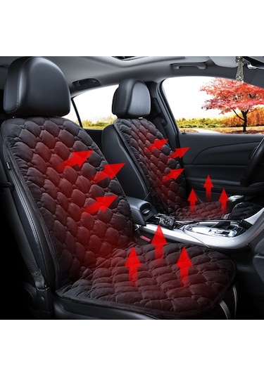 Sones Araba 12v Ön Koltuk Isıtıcı Minder Isıtıcı Kapak Kış Isıtmalı Sıcak, Çift Koltuk Siyah