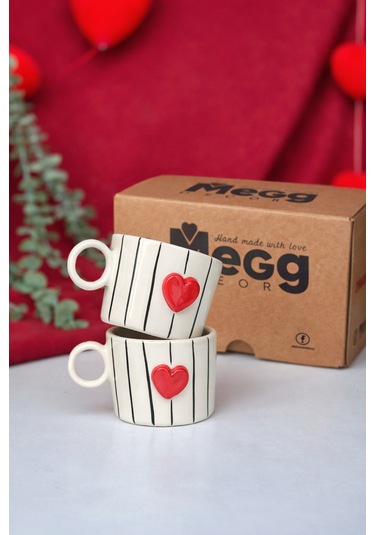 1 Adet Çizgili Kalp Mug Çok Renk
