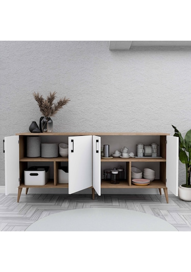 1676 Hera ( Ahşap Ayaklı ) Modern Konsol Sepet - Beyaz 180 CM