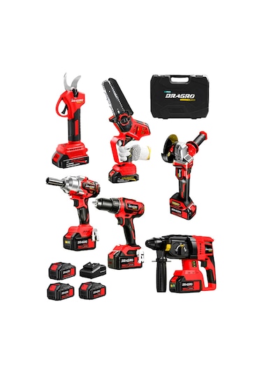 Dragro DRG-621 K Professional 6 Lı Set 21v Darbeli Hilti Taşlama Testere Makas Matkap Vidalama Somun Sıkma
