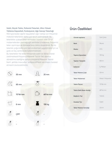 Hts 741 55'lik Polyamid Makaralı Sabit Ağır Sanayi Tekerlek 4 Ad.