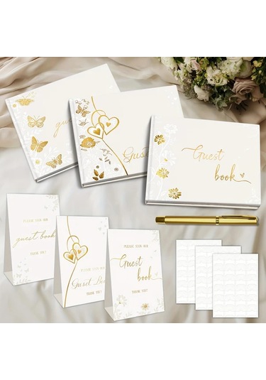 Willowhaven Butterfly Desenli Lüks Misafir Defteri - Altın Yaldız Kapak Ve Sayfalar Diğer