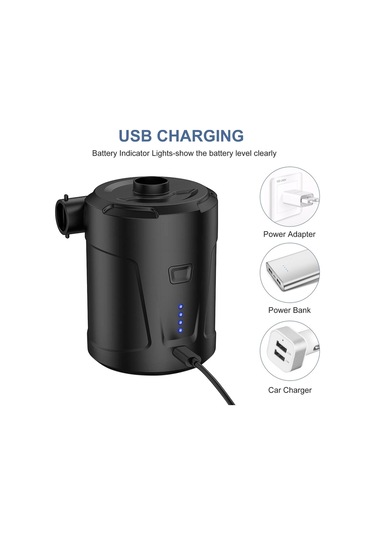 jmsstore Elektrikli Hava Pompası 5000mah Dahili Pil 3 Nozullu Siyah Hızlı Doldurma