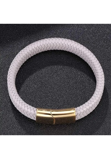 Basit Gri Deri Örgü Bileklik Paslanmaz Çelik Tokalı Kilitler Erkekler İçin El Yapımı Bilezik Takı Hediye Gri