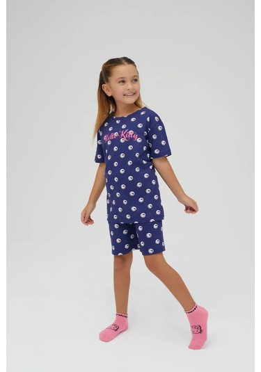 Hello Kitty Kız Çocuk Kısa Şortlu Pamuklu Pijama Takımı Renklı