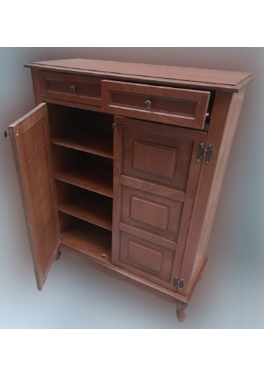 Bengi Ayakkabılık Kareli Çok Amaç Model Parlak Ceviz 2 Kapaklı