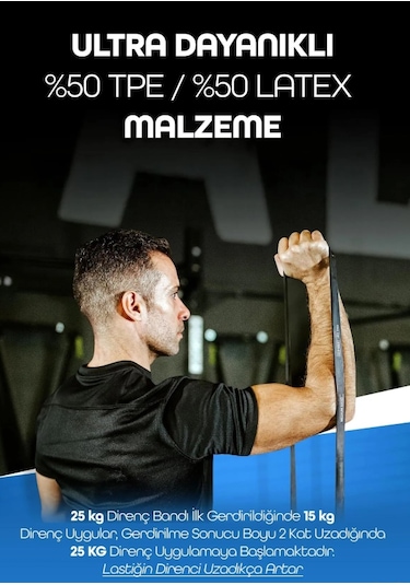 25 Kg Siyah Barfiks Direnç Bandı Sert Gym Kas Geliştirme Pilates Fitness Antrenman Lastiği Siyah