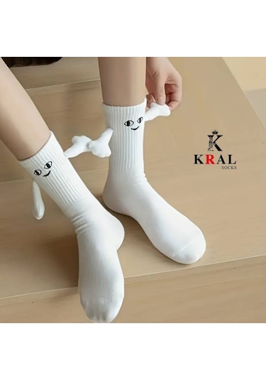 Kadın - Erkek Beyaz Mıknatıslı El Ele Tutuşan Çorap 1 Adet Kadın Beyaz