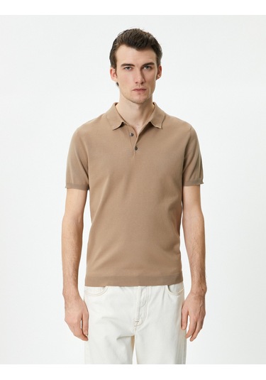 Koton Polo Yaka Triko Tişört Kısa Kollu Düğmeli Deve Tüyü 4sam70009ht Taba