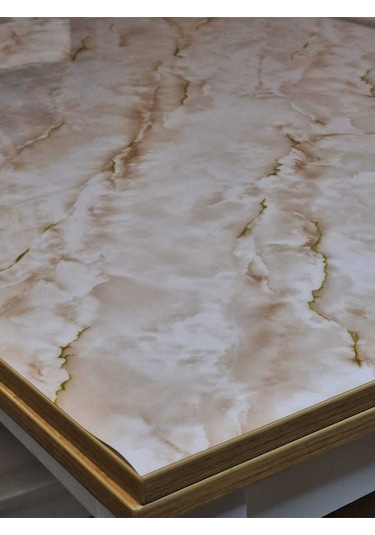 Kalın Pvc Masa Koruyucu 1.2 Mm Mika Örtü, 80 Cm En, Mermer Desen Gold