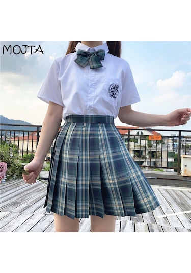 3 Adet Kadın Anime Okul Üniforması Seti Yaz Jk Kısa Gömlek Ceket Etekler Takım Elbise Gri