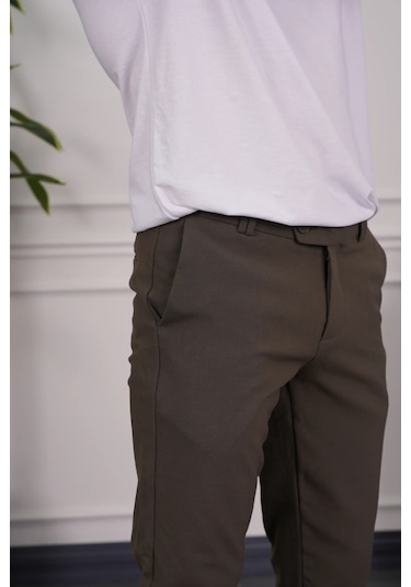 Modefendi Slim Fit Kalıp Düz Kumaş Pantolon Koyu Kahve