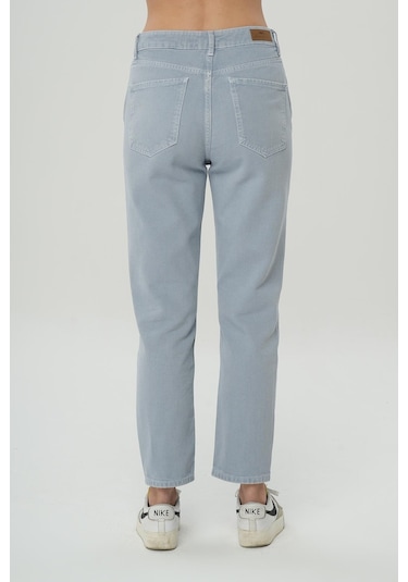 Ariana Gri-mavi Yüksek Bel Patı Fermuarlı Mom Jean Pantolon C 4525-139 Gri
