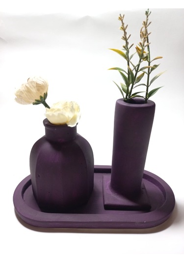 Tabaklı Dekoratif İkili Vazo Set Random Çok Renkli