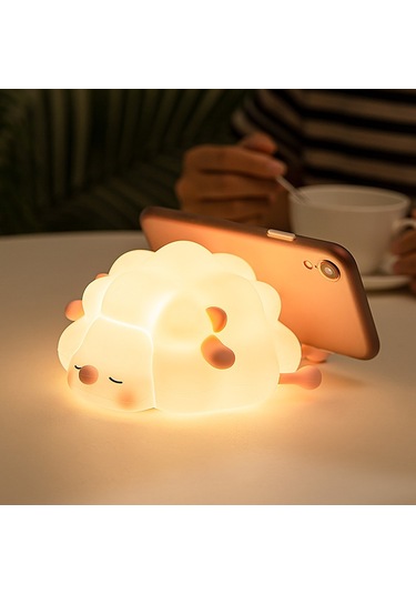 Sevimli Koyun Başucu Uyku Işığı Çocuk Yaratıcı Gece Lambası Dokunmatik Kontrol Karartma Silikon Lamba Pembe Çok Renkli