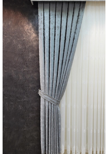 Everest Fon Perde Açık Gri Renk Gri