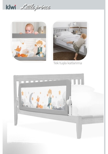 Kiwi Bed Guard Asansörlü, Beyaz, Küçük Prens Desenli Çocuk Yatak Bariyeri 150x60-70 Cm