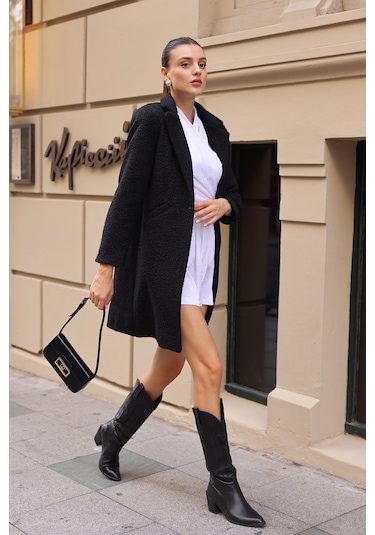 Bigdart9082 Oversize Kaşe Kaban - Siyah 001