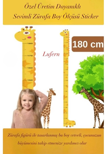 Özel Üretim Sevimli Sarı Zürafa Boy Ölçüsü Sticker Bebek Çocuk Cetvel Çift Taraflı Bant Dayanıklı