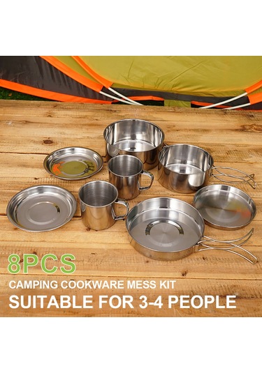 Ranyeek Dışarıda Kullanım İçin Paslanmaz Çelik 8 Parça Set: Tencere, Tavuk, Bardak Ve Tabaklar Çok Renkli