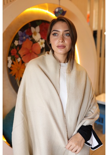 Yumuşak Dokulu Kalın Düz Atkı Omuz Şalı 70x180 CM 1206 Bej