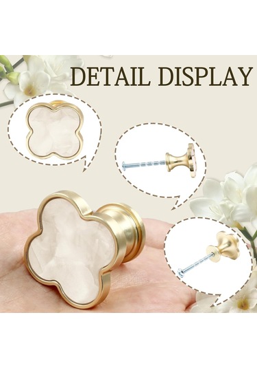 Ranyeek Altın Brons Kapak Kolu - Dört Yapraklı Klever Desenli, Çinko Alaşımlı, Dayanıklı, Teke Delik, 6 Adet Set