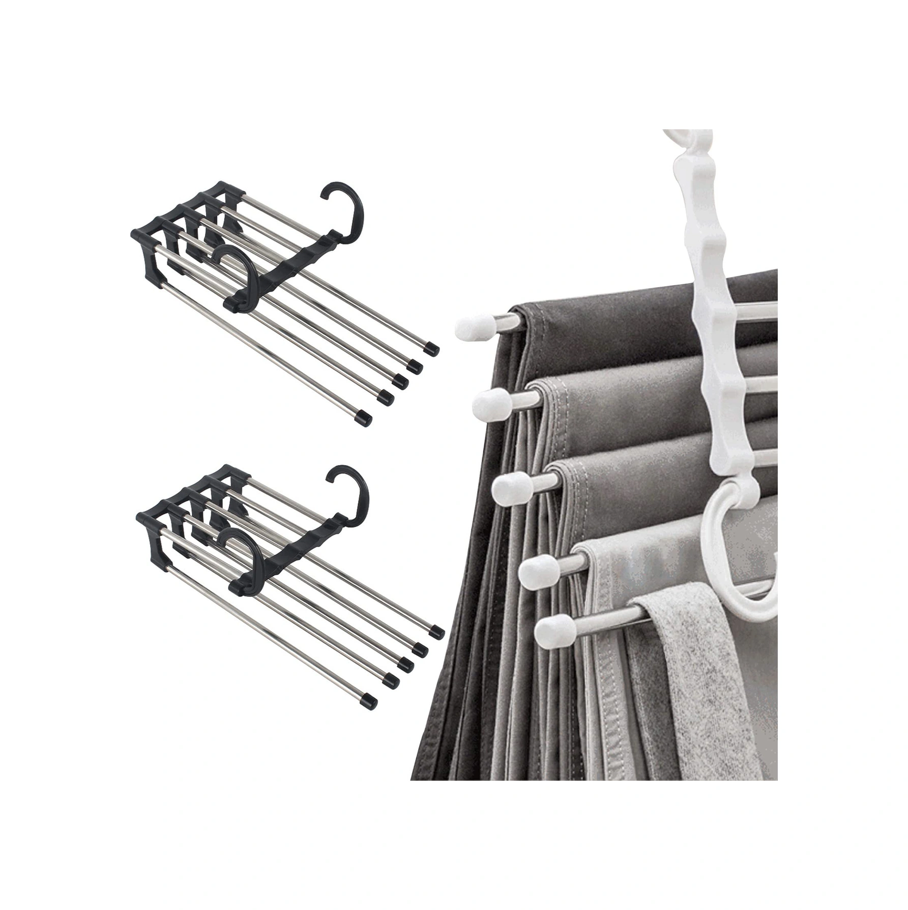 Moveevo Stoksel Paslanmaz Çelik 5 Katlı Çekilebilir Pantolon Asıcı, Kayma Engeli, 360 Derece Döner Kanca, 2 Adet Siyah Ev Giyim Organizatörü Siyah Moveevo Stoksel Paslanmaz Çelik 5 Katlı Çekilebilir Pantolon Asıcı, Kayma Engeli, 360 Derece Döner Kanca, 2 Adet Siyah Ev Giyim Organizatörü Siyah
