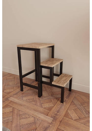 Hidden Folding Çok Amaçlı Katlanır Merdiven Çiçeklik Sehpa Siyah