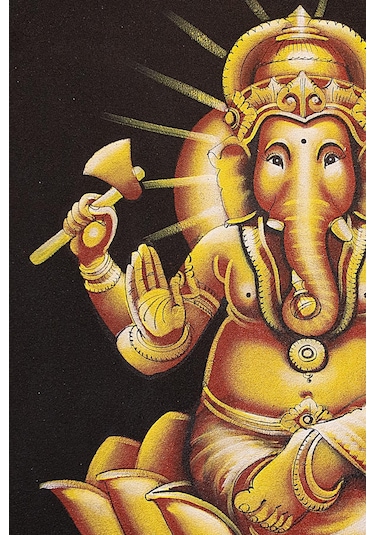 Altın Ganesh Figürü Lotus Çiçeği Üzerinde Tuval Tablo-116