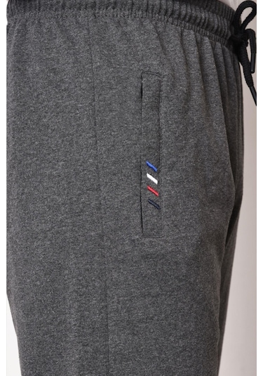 Erkek Gri Fermuar Cep Nakış Detaylı Düz Paça Rahat Kesim Eşofman Altı Antrasit