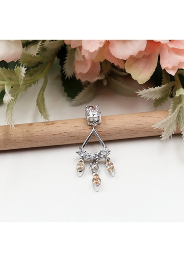 Üçlü Sitrin Taş Sallantılı Set Rose Gold - Gümüş