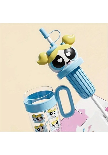 Wangxi Powerpuff Kızlar Buttercup Yeşili Blossom Su Bardağı Pipetli Kapaklı 37oz Ice King Kupa Sızdırmaz Seyahat Matarası Ahşap