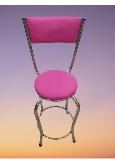 Bengimobilya Sandalye Bar Tipi Yüksek Model Pembe Fuşya 4 Adet Metal Çelik Nik