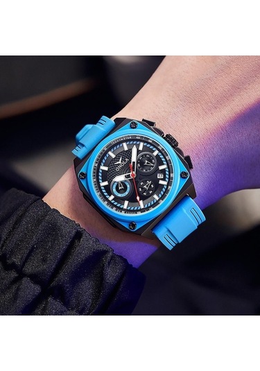 Novahub Onola-modaya Uygun Kare Yeni Erkek Çok Fonksiyonlu Quartz Su Geçirmez Kordon Saat Işıklı Takvimli Saat Kırmızı Kırmızı