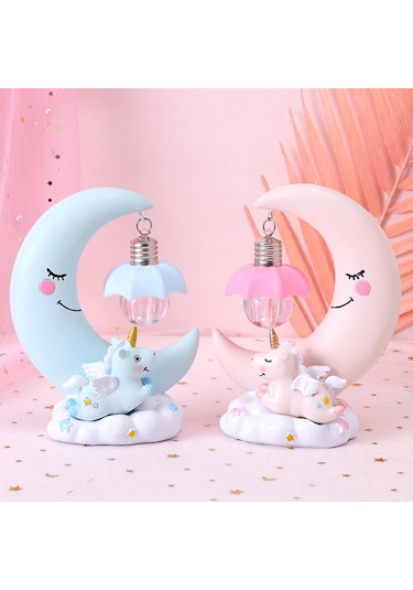 Homyl Unicorn Ay Gece Lambası Karikatür Led Yatak Odası Ev Mavi Çok Renkli