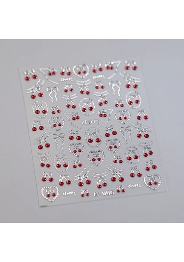 Güzel Kırmızı Meyve Çilek Kiraz Ilmek Aşk Kalp Yıldız İpek Kurdele 5d Nail Art Çıkartmalar Şık Kendinden Yapışkanlı Manikür Çıkartması Gökyüzü Mavi