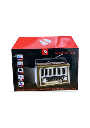 Ktf-1655 Nostalji Radyo Bluetooth Hoparlör El Feneri Usb Şarjlı