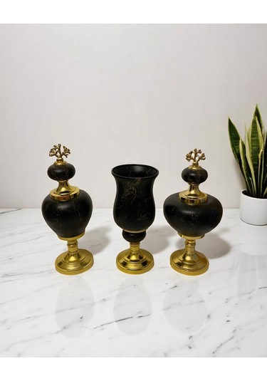 3'lü Siyah Prestij Rengi Salon Seti - Gold