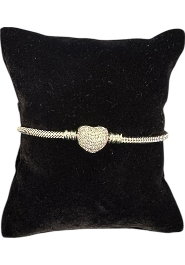 T-blk-27 Kalp Klipsli Bileklik Gümüş