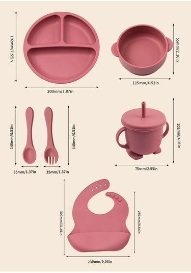 Jianfan Bebek Silikon Mama Takım 6 Parça Yardımcı Beslenme Çocuk Yemek Seti Tuğla Kırmızı Kırmızı
