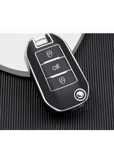 Peugeot 3008 208 308 508 Rifter Uyumlu Anahtar Kılıfı Siyah - Krom