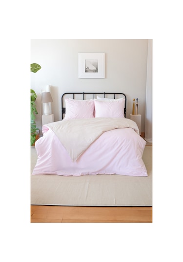 Nevresim Takımı Tek Kişilik Lastikli Çarşaflı Pembe Bej