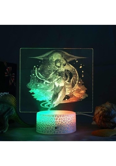 Goldenqian Genshin Darbe Raiden Shogun Anime Figürü 3d Yatak Odası Için Led Lamba Manga Eylem Gece Işıkları Odası Dekor Çocuk Hediye 5ıbv7y Siyah