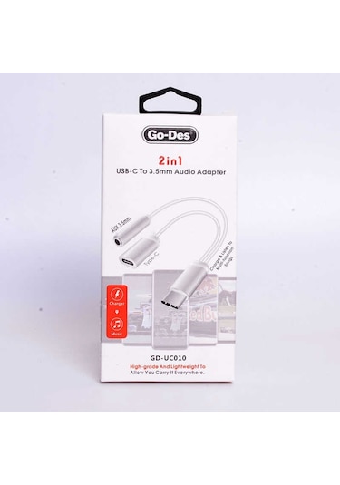 Go Des GD-UC010 2 in 1 Type-C 3.5 mm Aux Kulaklık ve Şarj Dönüştürücü Adaptör - ZORE-257773