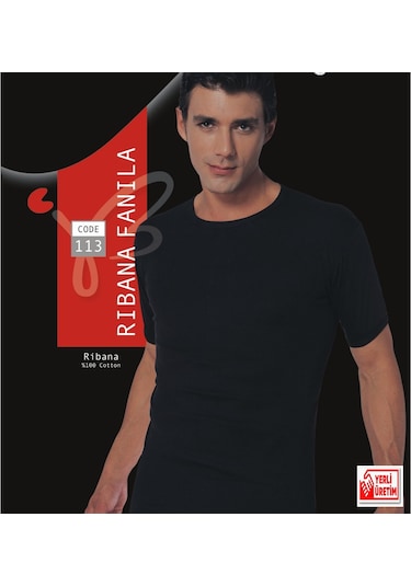 Erkek Siyah Ribana Yarım Kol Atlet % 100 Pamuklu Fanila 3'lü Paket 113-3s Siyah